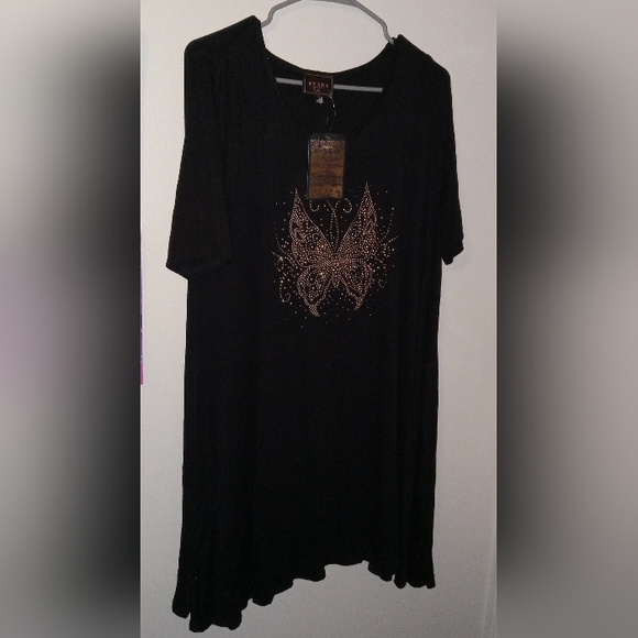Rhinestone Butterfly Tee Dress-2XL - Picture 2 of 5
